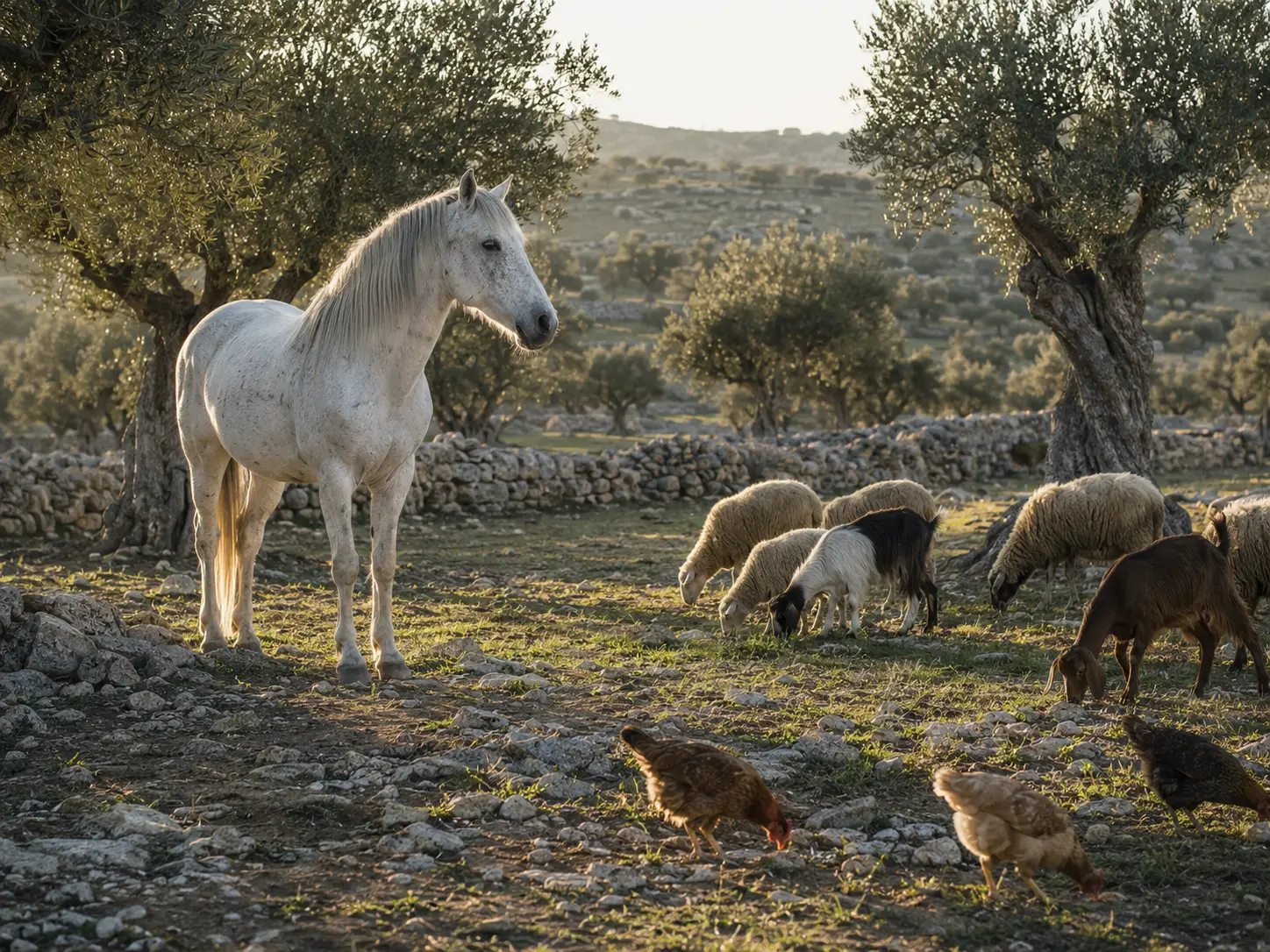 Pferd, Schafe und Ziegen auf dem Organic Estate